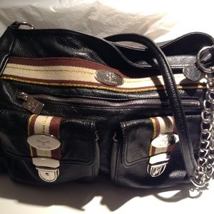 Large Christine Price "Tinley" Black Leather Bag, Cross Body Messenger